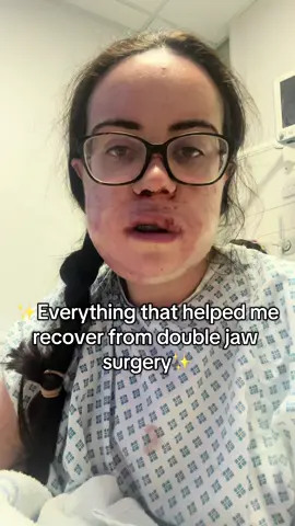 Just a few things that helped me get through the worst experience ever😅 other things that helped too were a baby toothbrush and Nesquik milkshakes/ Ensure drinks. I do still ice my face once a day now to help with the swelling but slowing making progress🤩 #doublejawsurgery #underbite #braces #jawsurgery #jaw #underbitesurgery #jawoperation #fyp #foryoupage #teeth