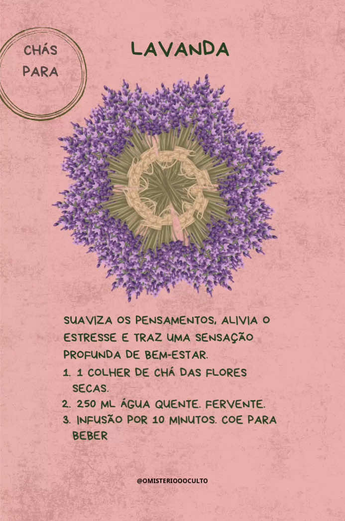 CHA DE LAVANDA (Lavandula angustifolia) A lavanda e uma das ervas mais queridas para momentos de calma. Desacelera a agitacao mental e favorece o equilibrio emocional com suavidade. Ideal para o fim do dia ou sempre que o corpo pedir um respiro de paz. Preparo: Infusao de 1 colher de cha das flores secas em 250 ml de agua por 7 minutos. Coe antes de beber. #chadelavanda #lavanda #chasnaturais #calmante #ervasmedicinais #plantasquecuram #vidasaudavel #bemestar #relaxamento #chasqueacalmam #rotinasaudavel #chasdobem #chaemcasa #naturalmente #remedionatural #ervaspoderosas #desacelerar #chasdanoite #autocuidado #chasparacalmar