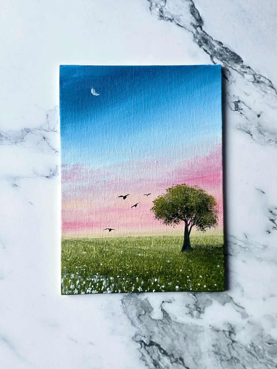 Cute painting idea for beginners ✨️ acrylics on 5x7 canvas board  #paintingideas #easypainting #aestheticpainting #paintingvideo #canvasart #artidea #paintwithme #abcxyz 