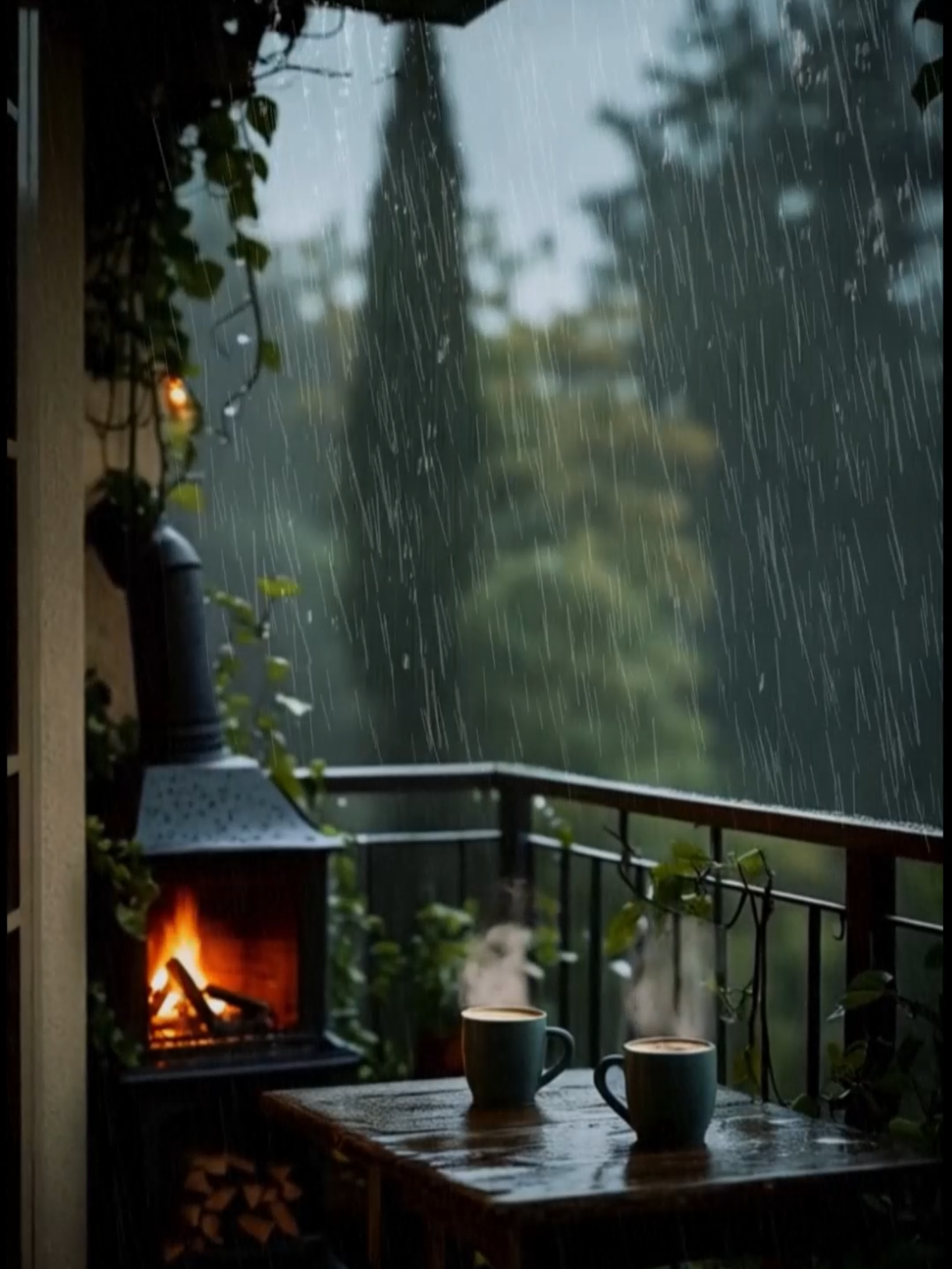 “A cup of coffee and the sound of rain—perfect combo.” #rainyday #rain #cozy #rainsounds #fyp #relaxingvideos #coffee #fireplace #sleep