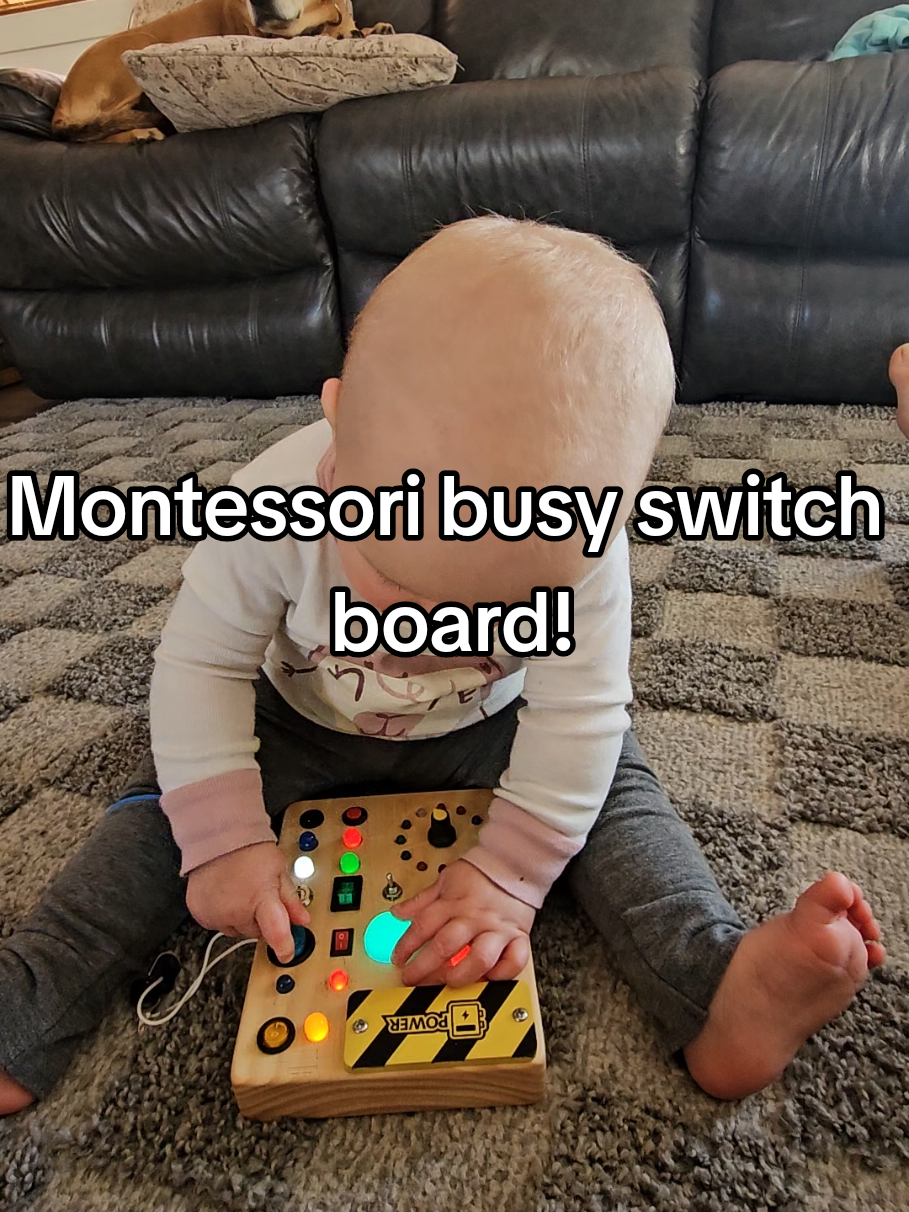 She’s obsessed with this Montessori busy board and all the switches! It keeps her entertained and helps her develop fine motor skills. It's a total win.  #momhack #toddlertoy #montessoritoys #busybaby  #tiktokmademebuyit #toddleractivities  #tiktokshopfinds #momlife #busybabyboard #independentplay #fyp