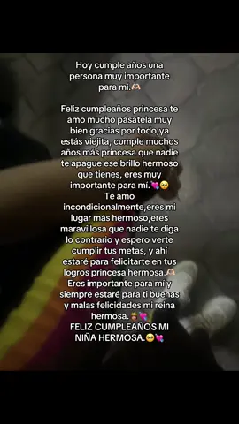 Feliz cumpleaños preciosa 💘🥺 pásatela muy bonito te amo mucho eres mi mejor amiga,mi hermanita de otra madre me alegra q dios nos puso en nuestras vidas,y estoy muy orgullosa de ti,de lo maravillosa que eres,lo fuerte,lo asombrosa💕 Gracias por soportarme.😭🫶🏻 pásala excelente princesita hermosa te mereces lo mejor del mundo 🌍 espero y sigamos juntas como locas q somos 😝🫶🏻. Te amo Demasiado son pocas palabras para decirte lo cuanto que te amo,te quiero,te admiro, te aprecio y mucho mas,de verdad sos muy importante para mi y tu amistad vale demasiado,prometo no fallarte.💘👸🏽 FELIZ CUMPLEAÑOS MI PRINCESA 💘🥺#fypシ゚ #lentejas #videoviral #parati #pelon #contenido #pinchetiktokponmeenparati😘 #pinchetiktokponmeenparati😘 #fyppppppppppppppppppppppp #noflop #foryoupage #paratii #foryou @TikTok @charli d’amelio @💗⭐️Regina⭐️💗 