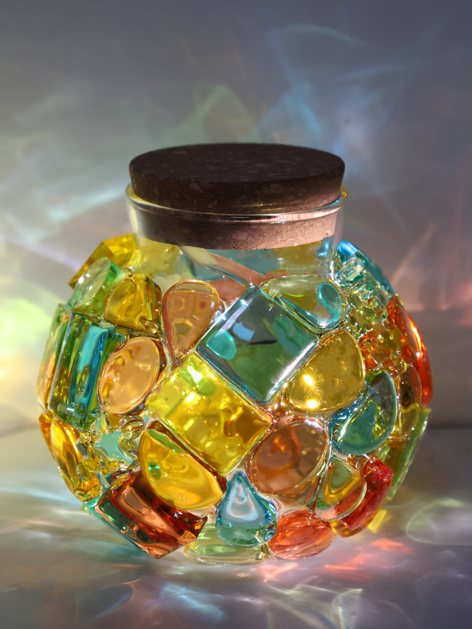 Rainbow jar—ever seen a piece that just makes you happy at first glance? This is it! ✨ Using HeyClear UV resin, I pieced together colorful mosaic resin tiles on this cute little jar. The light shines through each piece, sparkling in a beautiful array of colors✨ Love this idea? Want the mold and UV resin to make it yourself? Click the link below my profile to purchase the materials and start your resin creation journey! 💫 #ResinArt #UVResin #MosaicJar #HeyClear #DIYCreations #HandmadeArt #HomeDecor #creativelivingclass