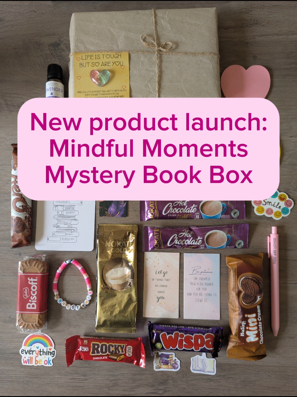 I created this book box, as I suffer with anxiety, and have recently been working a lot on my mental health. Reading really helps when I need a pick me up, while the positive affirmations remind me to love myself. Each box includes a mystery book in a genre of your choice, a bookmark, a book tracker, a selection of hot drinks, chocolate and biscuit, as well as positive affirmation cards, pen and stickers, a handmade (by me!) beaded bracelet with a positive message, a pocket hug/worry stone, heart shaped sticky notes and Essential oil. This box is for you if you love to read and spread positivity, and is also the perfect gift for the book lover in your life! . . #affirmation #dailyaffirmations #affirmations #positivity #loveyourself #mindfulmoments #mindfulness #SelfCare #selflove #anxietyrelief #mysterybound #mysteryboundbookbox #mysterybookbox #mysterybook #books #blinddate #blinddatewithabook #bookdate #bookgirl #booktokgirlie #books #lovetoread #booklover #bookgirlie #bookclub #bookcommunity #BookTok #coffeeandabook #teaandbiscuits #chocolate #treatyourself #timetoread #bookgift #bookthemedgift #bookgiftideas #giftforabooklover #booklovergifts #SmallBusiness #newbusiness #reading #mysteryreads #happy #happylittlemoments #pamperyourself #pamper #timetorelax #relaxwithabook #pampertime #bekindtoyourself #pamperandabook #datenight #datewithabook #bookpost #bookishbusiness 