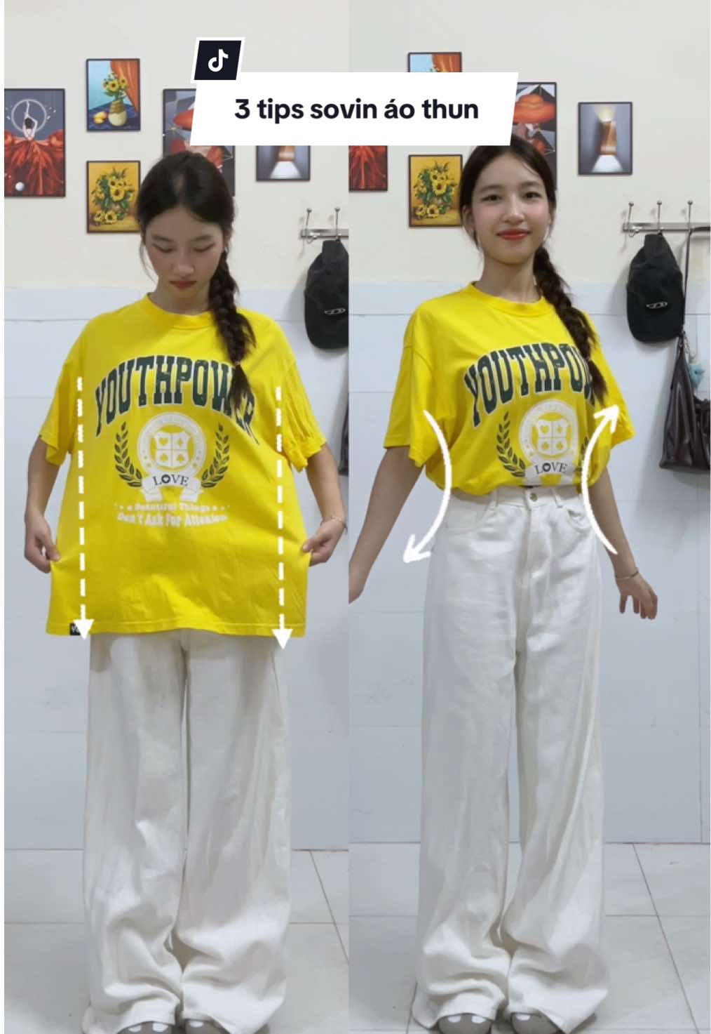 Mấy bà 1m5 lỡ mua áo quá dài và rộng thì đừng lo nha👆👆 #tipsphoido #phoiaothun #outfitideas #phoidonu #xuhuong #fyp 