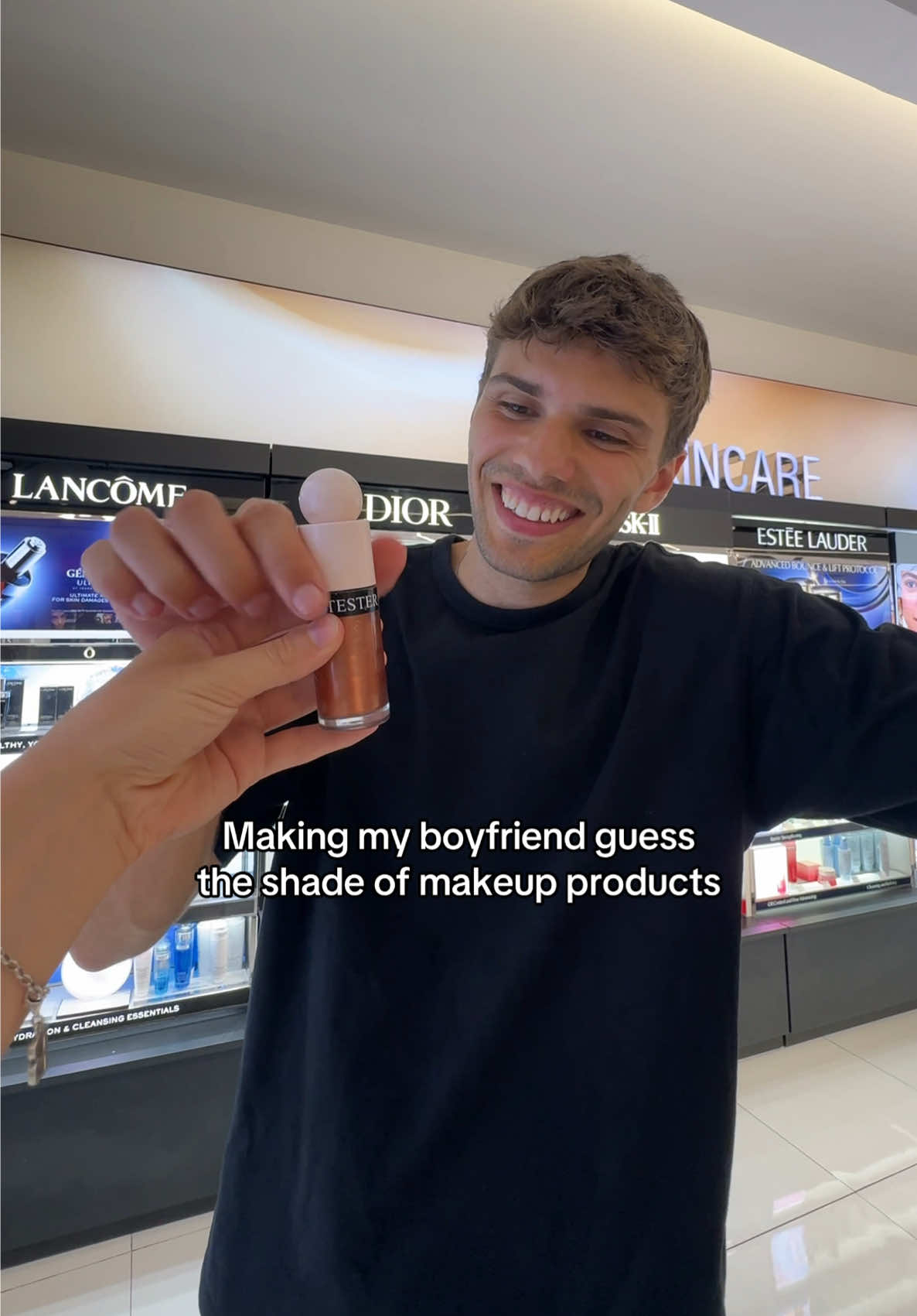 Challenging my boyfriend to guess the shade of makeup products 🤣 How did he think that was Selena Gomez at the end 💀🤣 #boyfriendchallenge #funnyboyfriend #boyfriendsoftiktok #coupleschallenge #couplescomedy #couplegoals 
