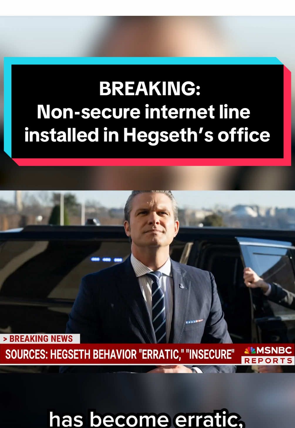 BREAKING: Defense Secretary Pete Hegseth had an unsecured internet line installed in his Pentagon office that despite the Defense Department’s normal security protocols. #breakingnews  #news  #pentagon  #trump  #hegseth 