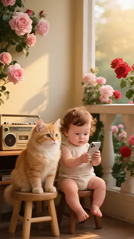 Cute baby and cat can’t stop laughing #cute #fyp #baby #cutebaby #pet #cat #orangecat #ai 