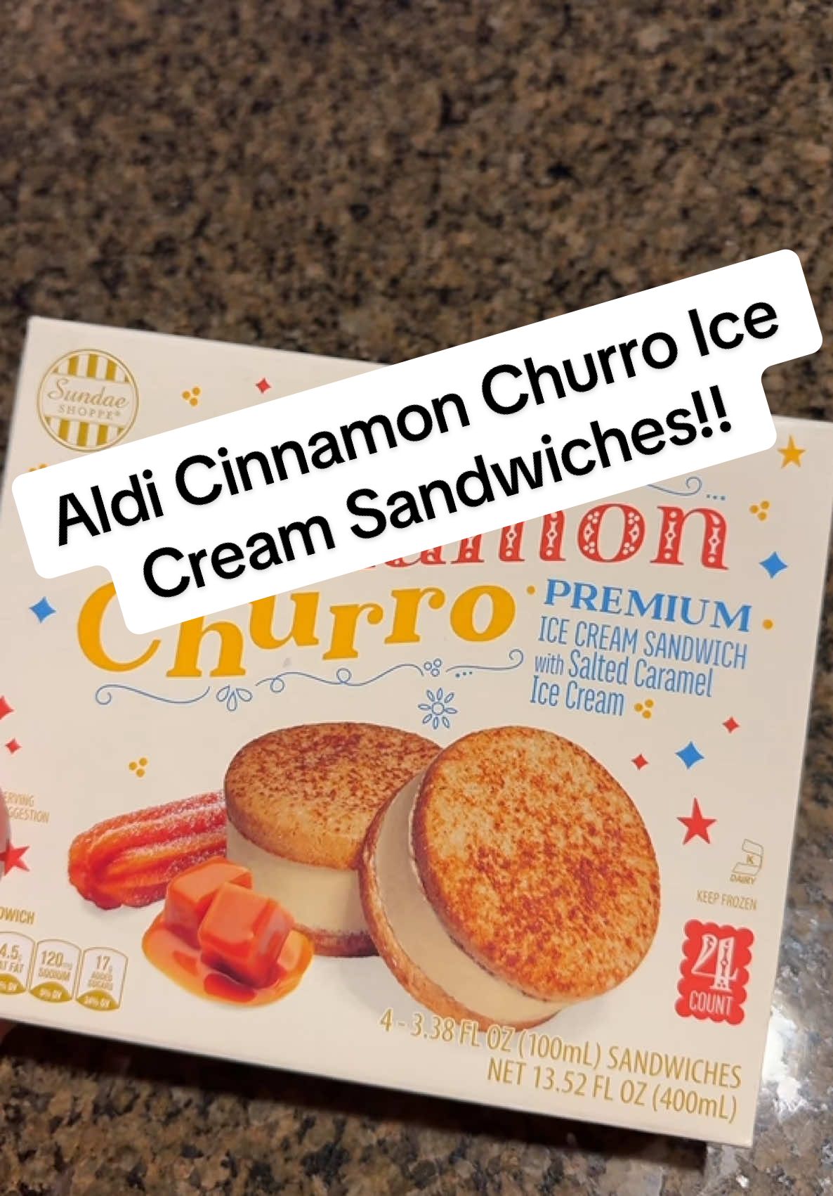 Aldi Cinnamon Churro Ice Cream Sandwiches!! Aldi ice cream has really been hittin the spot lately 🤤 #aldi #alditastetest #aldifinds #fyp 