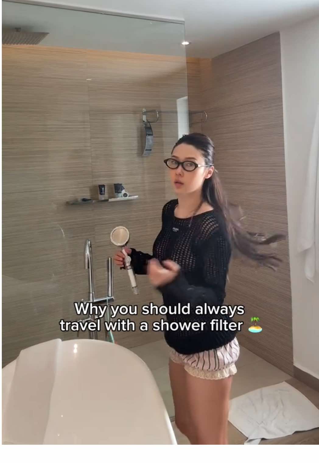I rinsed with bottled water at the end 🤢 couldn’t wait to go home and have my everything shower 😭 always brush your teeth with bottled water ! #fyp #vacation #beautyhacks #puntacana #showerfilter 