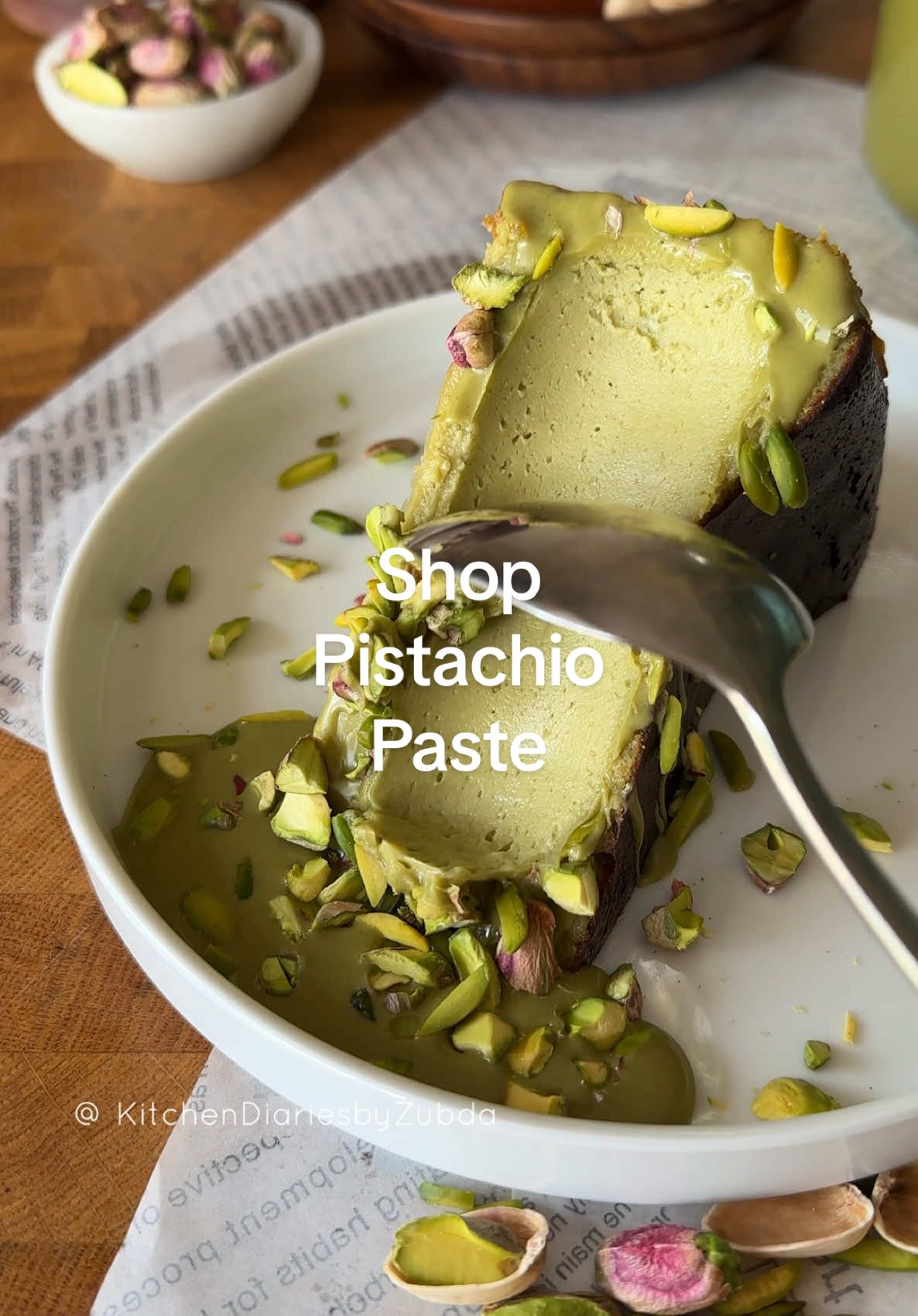 Buy this Pistachio paste To create a luxurious pistachio Basque cheesecake. Recipe in previous video.  #pistachio #pistachiospread #pistachiopaste #tiktokshop #shoptiktok 