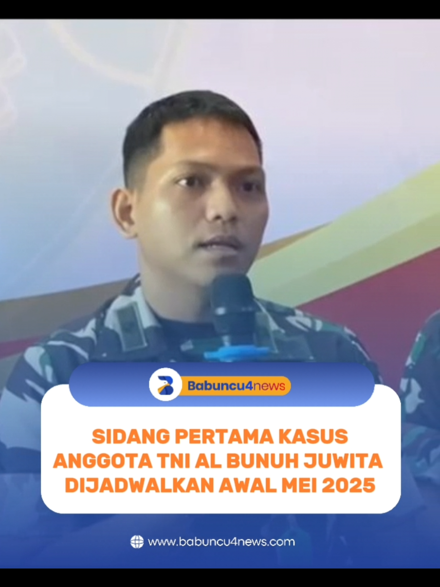 Sidang Pertama Kasus Anggota TNI AL Bunuh Juwita Dijadwalkan Awal Mei 2025 babuncu3news.com, Banjarmasin - Kasus pembunuhan seorang wartawati Juwita yang dilakukan anggota TNI AL memasuki babak baru. Terbaru, berkas perkara dari kasus itu telah dilimpahkan ke Pengadilan Militer 1-06 Banjarmasin. Juru Bicara Pengadilan Militer Banjarmasin, Mayor Chk G Khiastra mengatakan berkas perkara itu akan diteliti dan dicek lebih lanjut untuk kelengkapannya. 