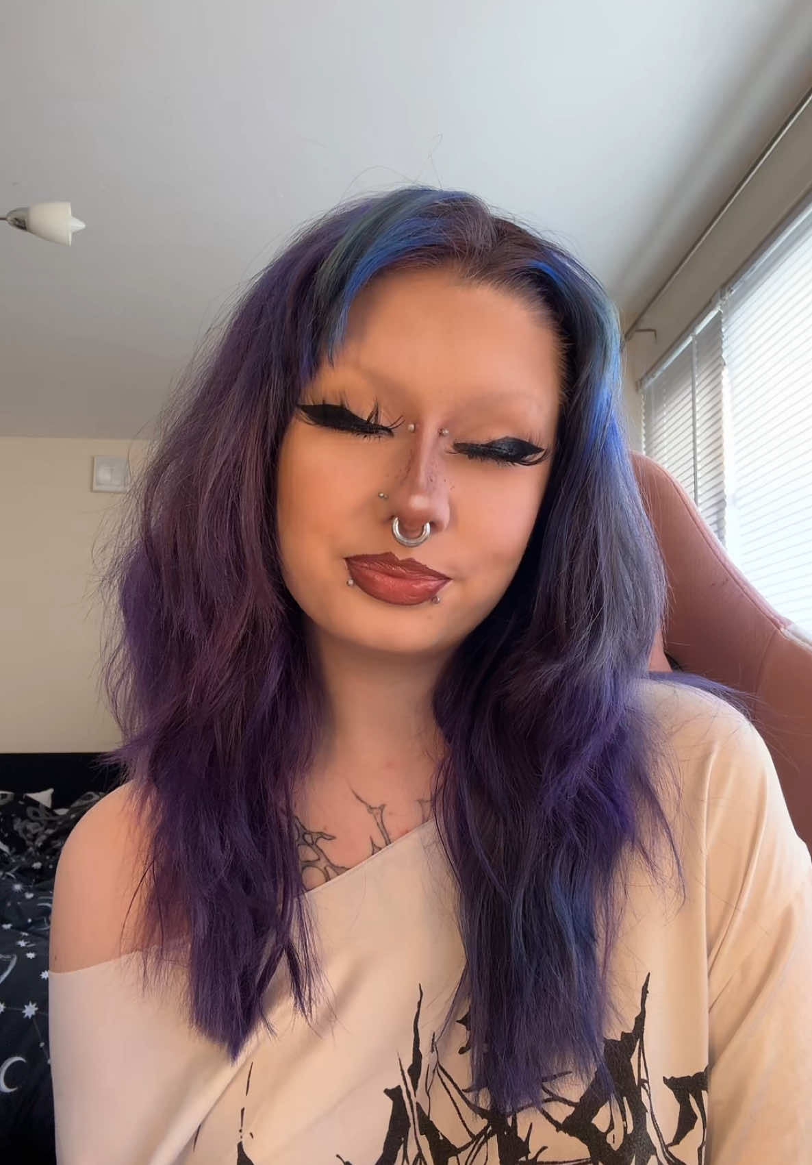 My face looks older..? ✩ ✩ ✩ ✩ #pixie3ilyyy #xyzbca #fyp #fypシ #fypシ゚viral #alt #alttiktok #emo #gothic #altmakeup  #makeup  #moots? #relatable #tats #relatablecontent #makeuphacks #stretchedseptum #stretchedears #2g #piercing #piercinglovers #tattoo #tattooartist #tattoolover #makeuptut #purplehair #purplehairgirl #purplehairdontcare #dyedhair #dyedhairdontcare 