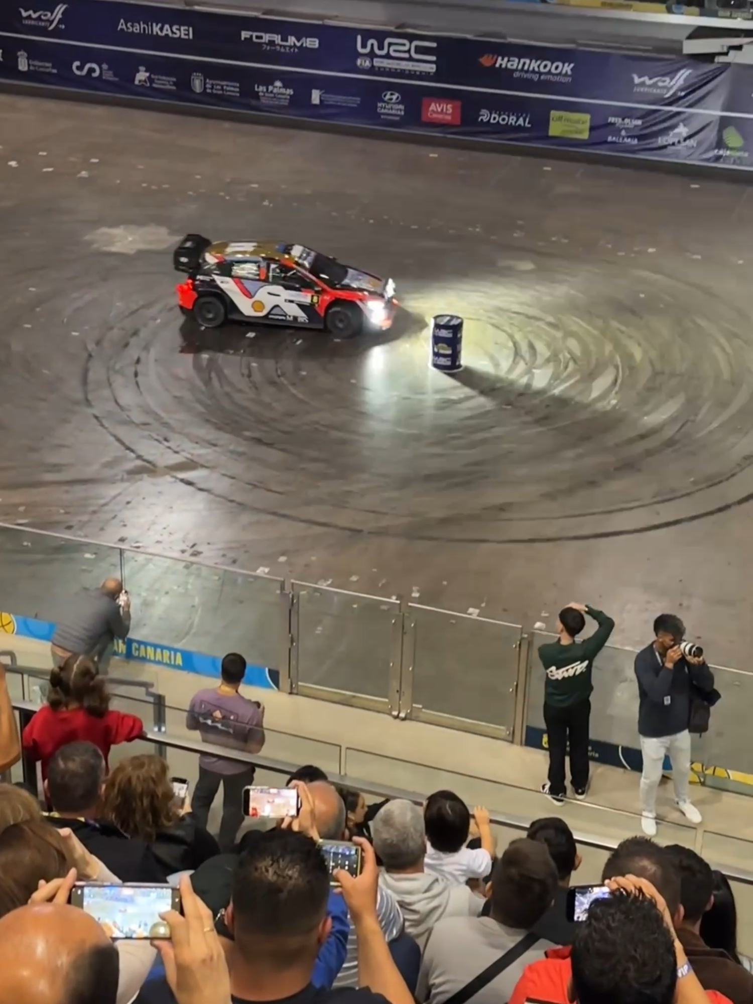 Rallying in a basketball stadium 🤯 #wrc #Motorsport #rally #Canarias