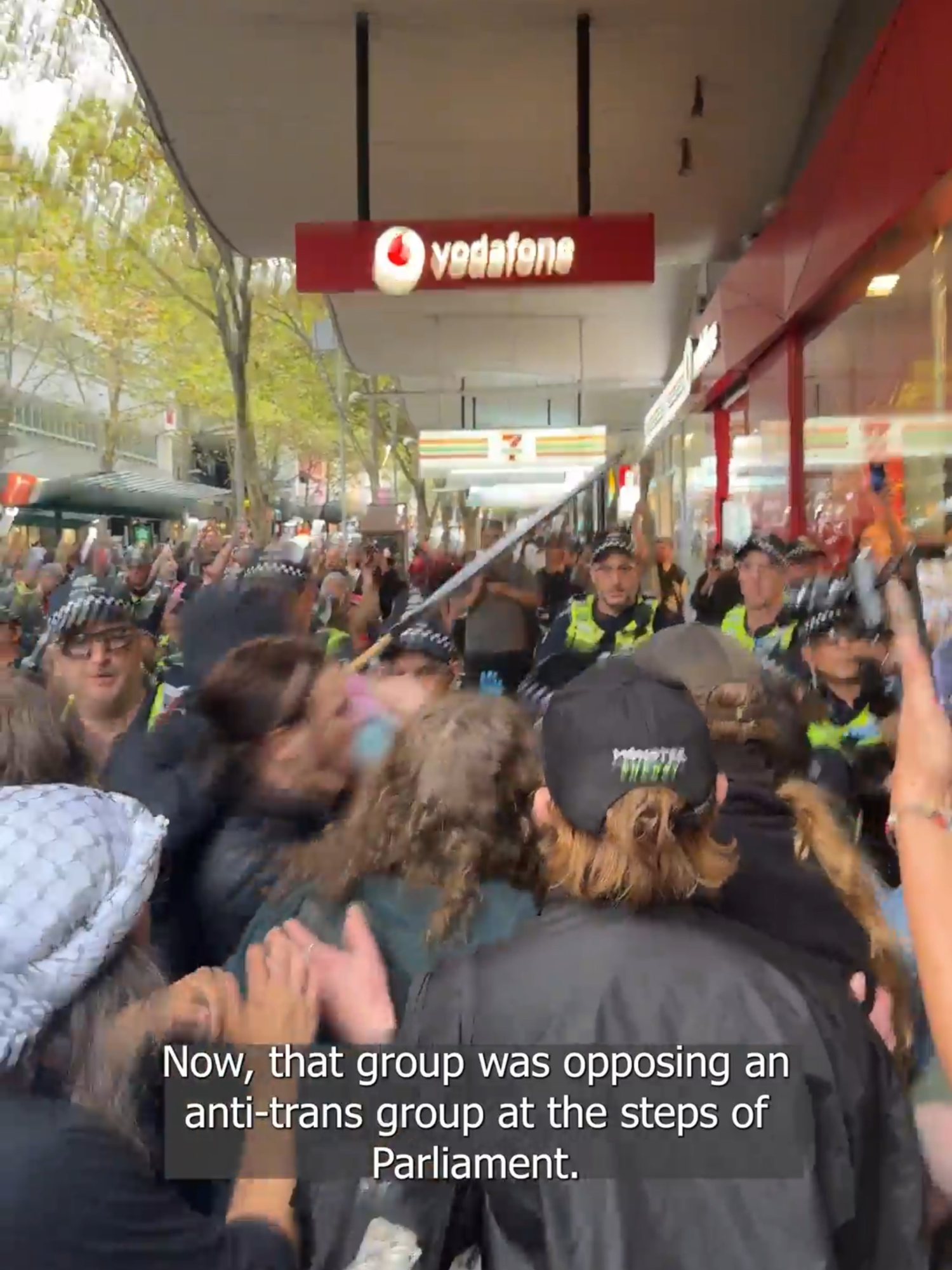 Violence erupted in Melbourne’s CBD on Saturday after women’s rights protesters and pro-trans activists clashed in wild scenes, with demonstrators brawling and throwing punches as police pepper-sprayed the crowd. #melbourne