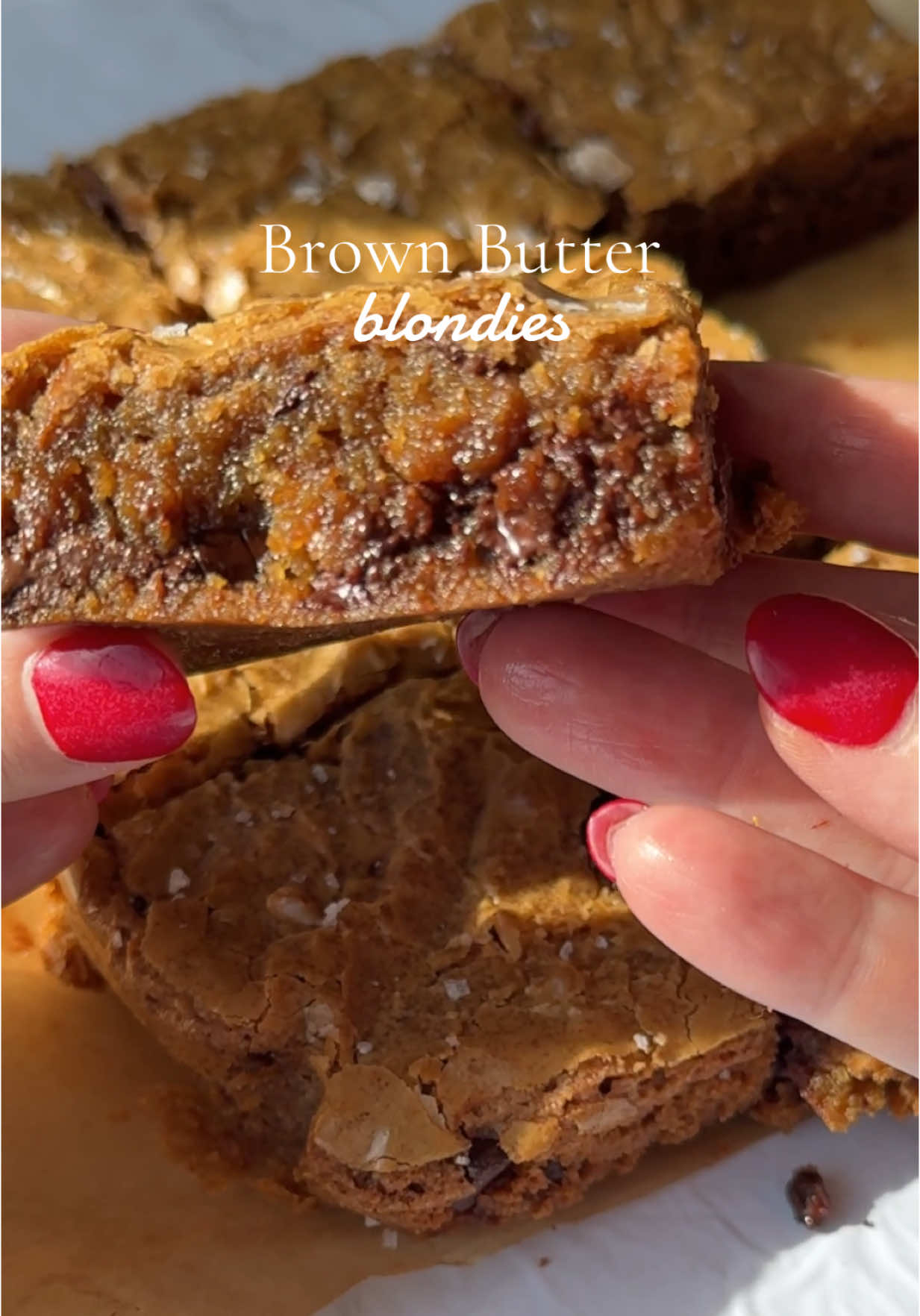 Once you make Brown Butter Blondies, you’ll never go back! Soft, chewy, packed with rich caramel flavor and melty goodness. These are the ultimate blondies—and they’re SO easy to make! Recipe below! Save for later + tag a friend who needs to try these! Ingredients: 1 cup (2 sticks) unsalted butter 1 ½ cups dark brown sugar, packed 2 large eggs, room temp 1 tbsp vanilla extract 1 ¾ cups (220g) all-purpose flour ½ tsp salt 1 tsp baking powder ½ tsp baking soda ½ cup chopped nuts (optional) Instructions: 1️⃣ Preheat oven to 350°F (175°C) and line an 8x8” or 9x9” pan with parchment paper. 2️⃣ In a saucepan, brown the butter over medium heat until golden and nutty. Let cool slightly. 3️⃣ Whisk in brown sugar, then mix in eggs and vanilla until smooth. 4️⃣ In a separate bowl, whisk together flour, salt, baking powder, and baking soda. 5️⃣ Gradually fold dry ingredients into wet ingredients until combined. Stir in white chocolate or nuts, if using. 6️⃣ Spread into the prepared pan and bake for 35-40 minutes, until the edges are golden but the center is slightly soft. 7️⃣ Let cool COMPLETELY before slicing into thick, chewy blondies. #brownbutterblondies #chewyblondies #easydesserts #bestblondiesever #bakingtiktok #brownbuttermagic #desserttok #easybakingrecipes  #creatorsearchinsights  