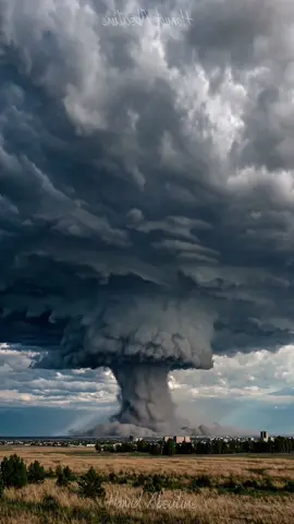 Mushroom cloud storm over city 🌪️🌩️   #storm #supercell #extremeweather #weatherphotography #naturelovers #viral #tornado 