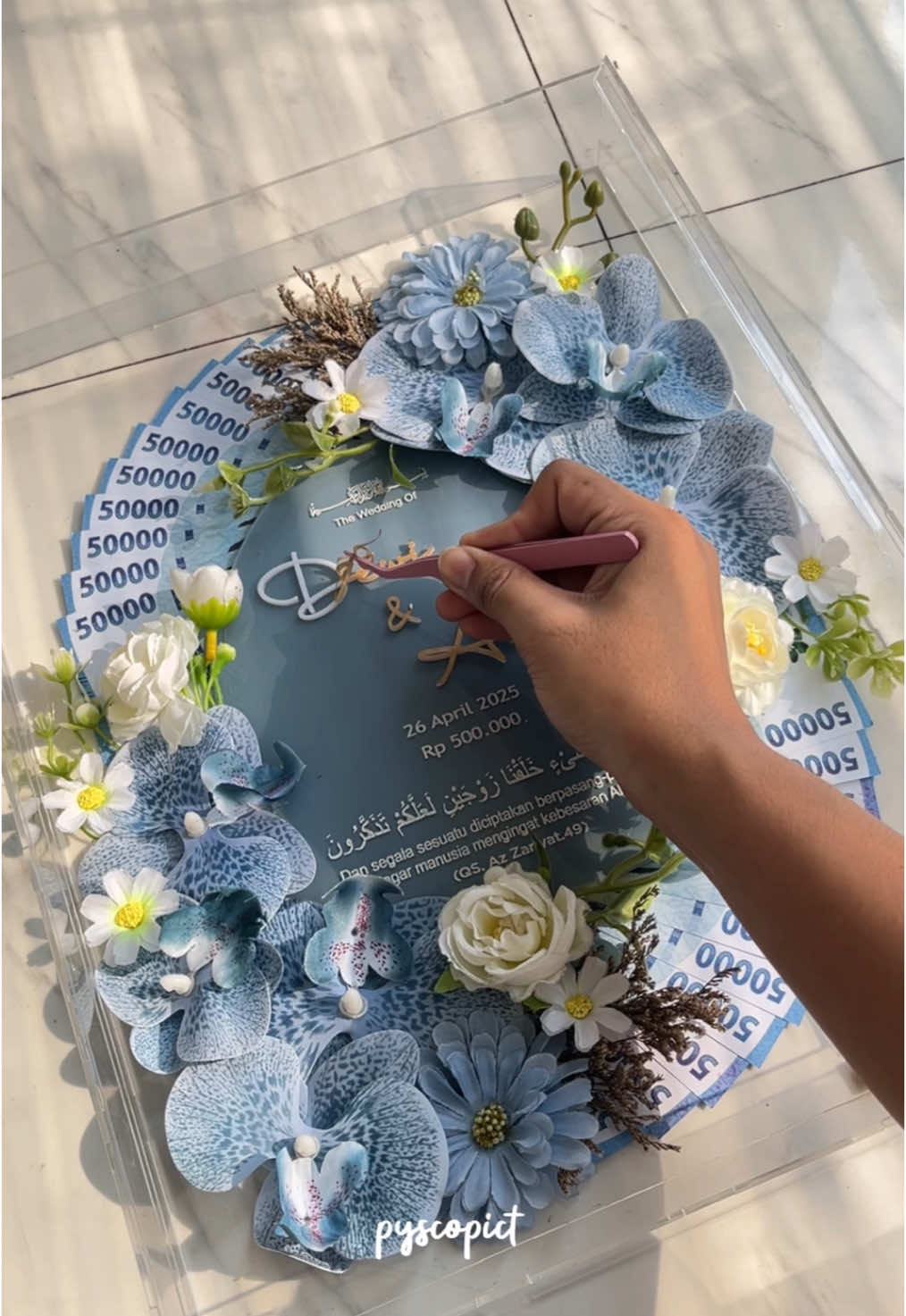 Mahar pernikahan uk 30x40 tema warna biru 😍💙 #maharpernikahan #maharsidoarjo #maharsurabaya #maharmurah #fyp 