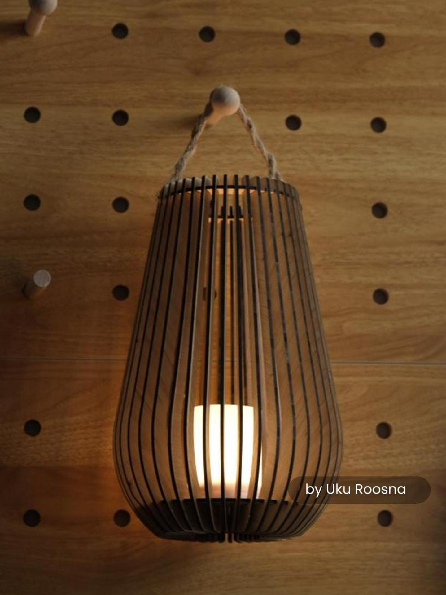 A summer-time lantern for your balcony and study!! Model:Summer Lantern Balcony Candle Holder Designer: Uku Roosna Model file from Etsy. #bambulab #3Dprinter #lasercutting #bambuH2D #wooden