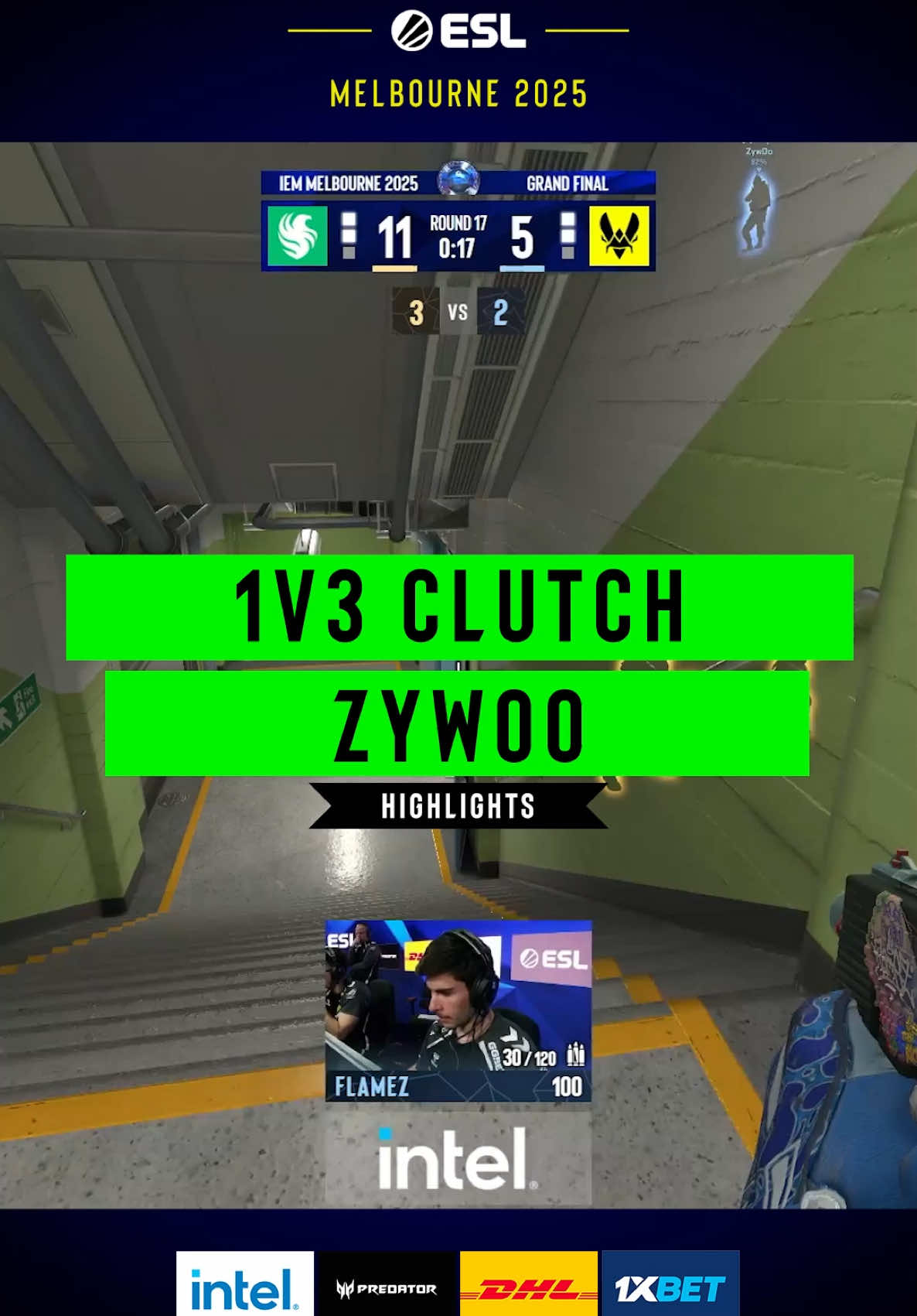 ZywOo 1v3 Clutch 👀 #ESL #gaming #IEM #iemmelbourne2025 #intelextrememasters #cs2 #counterstrike2 #esports #competitivegaming #GamingOnTikTok 