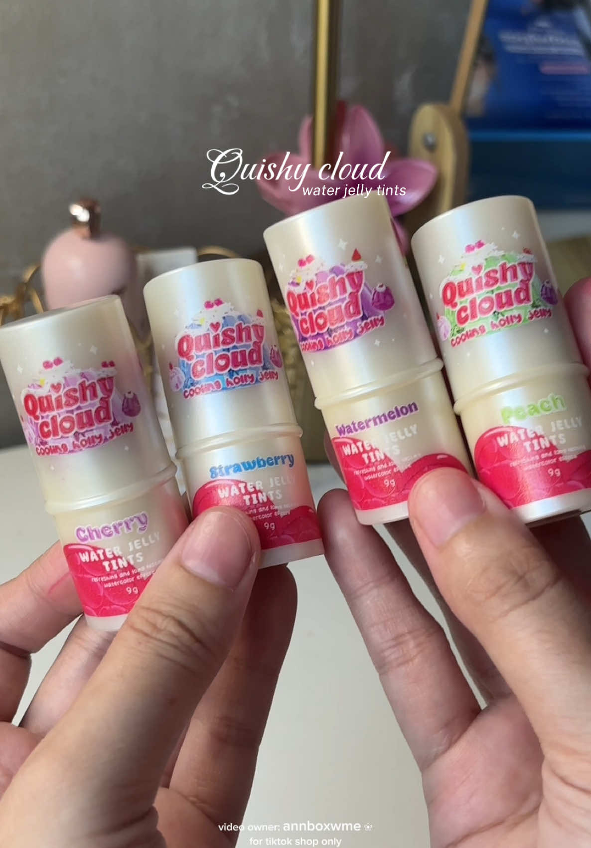 cloudbeauty’s water jelly tint! very pigmented & cute packaging 🥹🍒🍑🍓🍉 #jellytint #cloudbeauty #blushtint #waterjellytint #annboxwme 