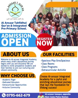 #alaansaarintergratedschool of Our Own – Welcome to Al Ansaar Tahfidhul Qur'an & Integrated Academy! We are excited to announce that we are ready to commence your child's educational journey, offering both secular and religious education in a nurturing Islamic environment. Enroll now and give your child a strong foundation for both dunya and aakhirah!