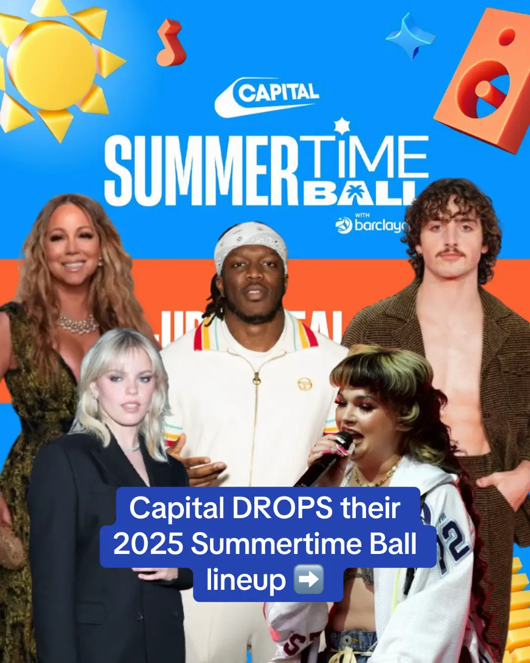 Capital has dropped their 2025 Summertime Ball line up and it's one to remember this year! Kicking off the line-up in style, it's been confirmed that Mariah Carey will be headlining the event for her first UK performance in six years. US musician Benson Boone, Price Tag singer Jessie J, rapper and influencer KSI and Messy singer Lola Young are also among the first acts revealed for the event. Capital Breakfast hosts Jordan North, Chris Stark and Sian Welby will announce more names from 7am on Tuesday. #music #concert #captial #mariahcarey #bensonboone #festival #radio 