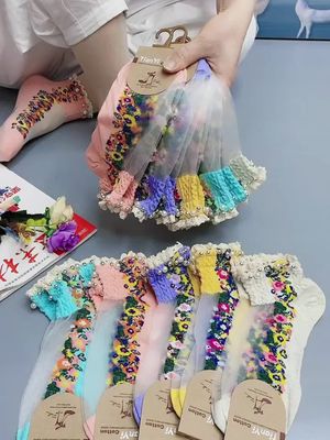 Transparent lace flower socks for women, g