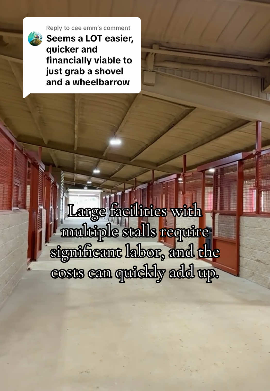 Replying to @cee emm Thank you for your comment! We love sharing how the Buddy Trailer is a smart economic investment. With labor shortages becoming more common, relying on individuals for manual cleanup is harder than ever — especially for facilities with multiple stalls that require a lot of time and effort. With the Buddy Trailer, one person can clean far more stalls, much faster, compared to a team using traditional shovels. Our solution dramatically cuts down labor time and people needed, helping facilities save significantly on labor costs.   #BuddyTrailers #StallCleaningInnovation #EfficientBarnSolutions #HorseBarnCare #CleaningMadeEasy #showbarns #ranchwork #stockshow #agtools 