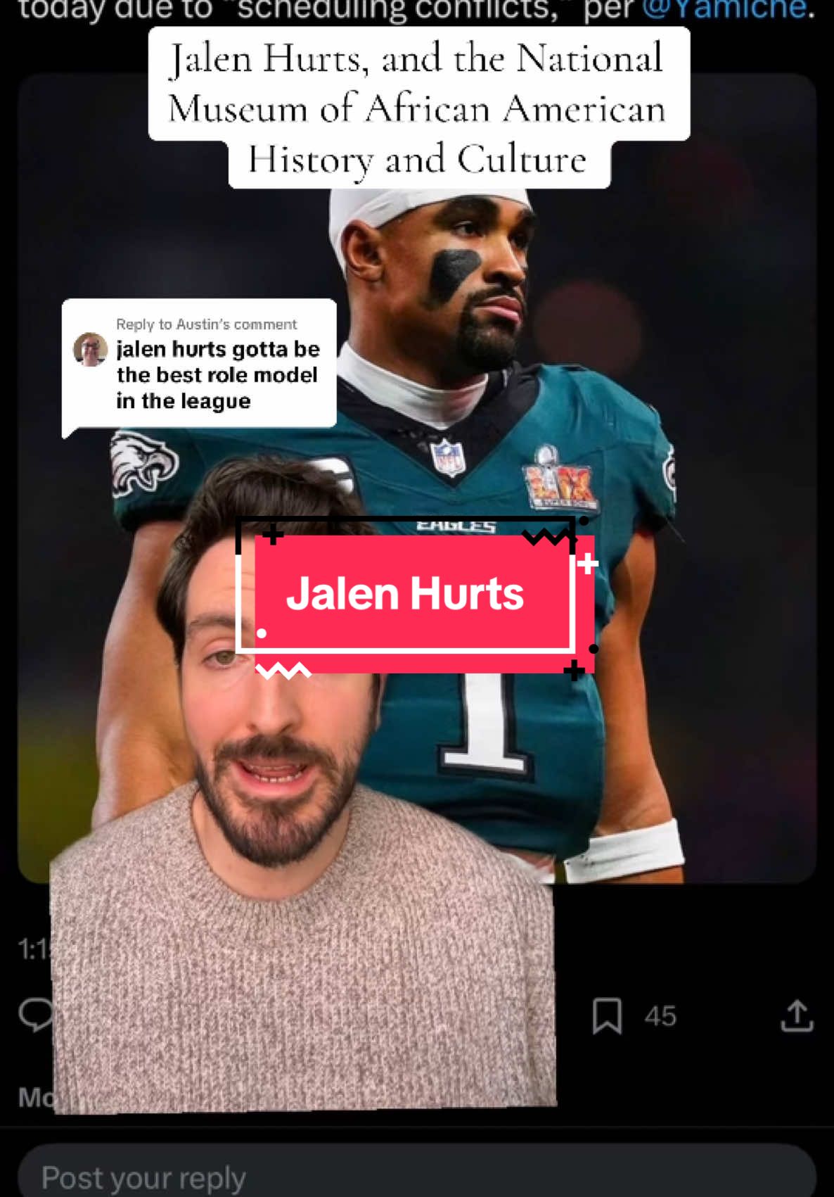 Replying to @Austin QB1. Jalen Hurts has officially made his decision, and there’s no surprise that he’s doing the right thing.  #jalenhurts #saquonbarkley #eagles #philadelphiaeagles #whitehouse #democrat #liberal #nfl #trump 