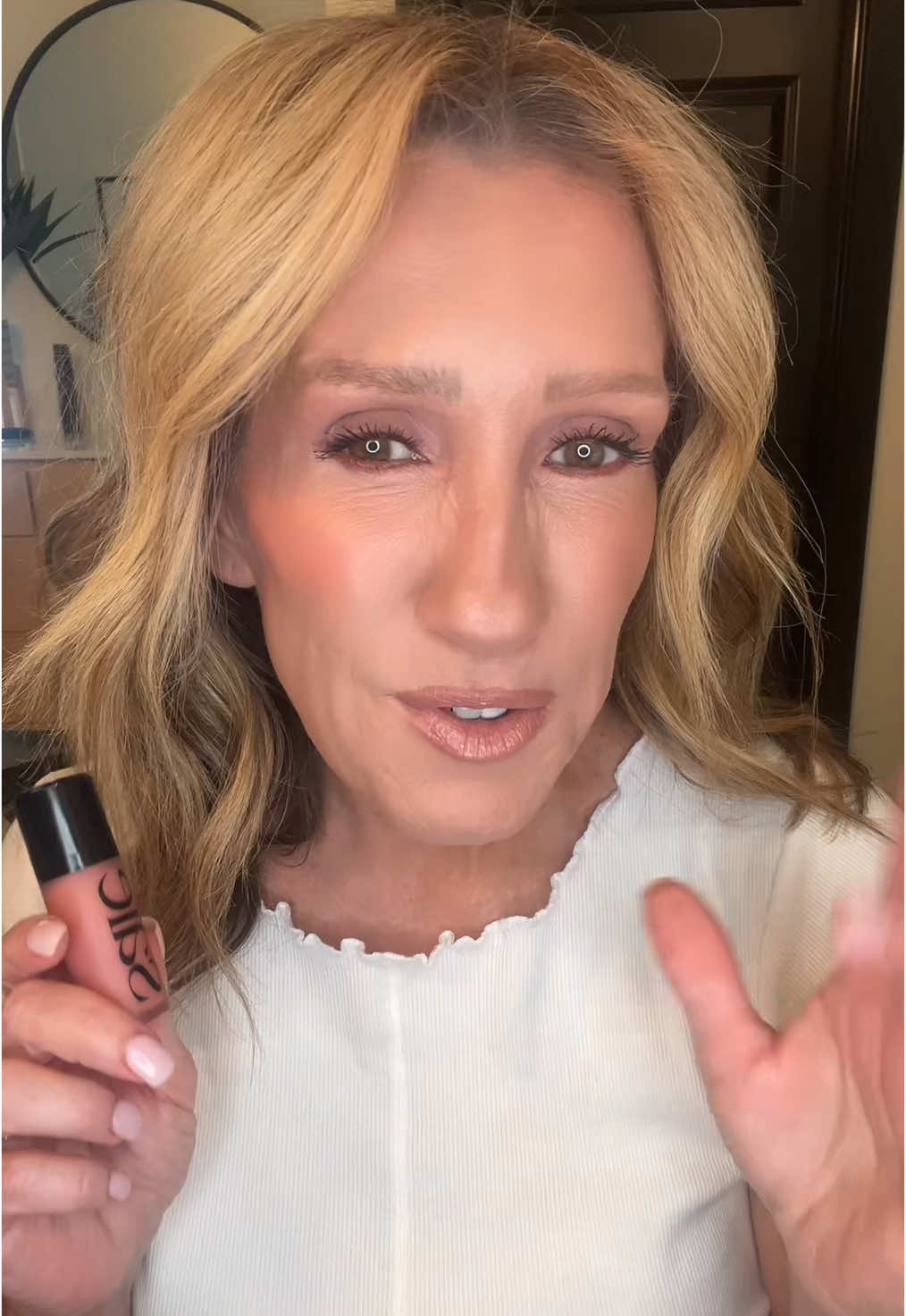 Ladies over 50, if you want a fresh new blush for spring and summer, I highly recommend the @Saie Dew Blush.  I have it in several colors and I am trying the shade Rosy for spring and I love the fresh look it gives!  #over50makeup #makeupover50 #matureskinmakeup #maturemakeup #saiebeauty #springblush 