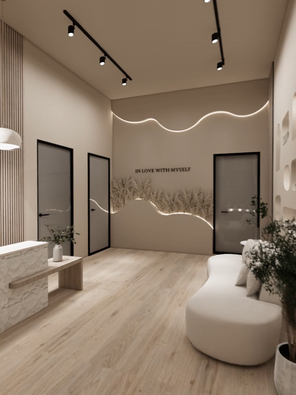 Diseñamos este centro estético para UK 🇬🇧 nuestra clienta buscaba un look muy minimalista y que trasmitiera elegancia ✨ #hair #lashes #Aesthetic #inspofashion #fyp #beautysalon #arquitectura #diseñodeinteriores #salondebelleza #spa #foryoupage #nails #salon #salonsuite #microblading #UK #limaperu🇵🇪 #architecture #interiordesign 