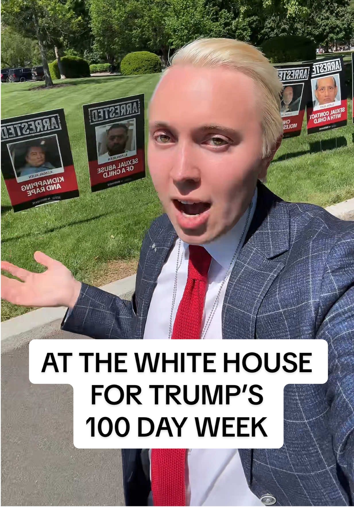 I’m at the White house today where they’ve put up special “yard signs.” President Trump is about 100 days into his administration and they’re celebrating all week. #uspolitics #politicstiktok #politicaltiktok #foxnews #cnnnews #donaldtrump #whitehouse 