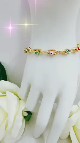 Turkish Multicolored Evil Eye Bracelet 14k Gold-Plated Link Chain with Colorful Beads and Charms#jewelry #fpy #gift #giftideas #parat #goodluck #titokmademebuyit #fpyシ #fpyツ #viralvideo #ojoturco🧿 #evileye 
