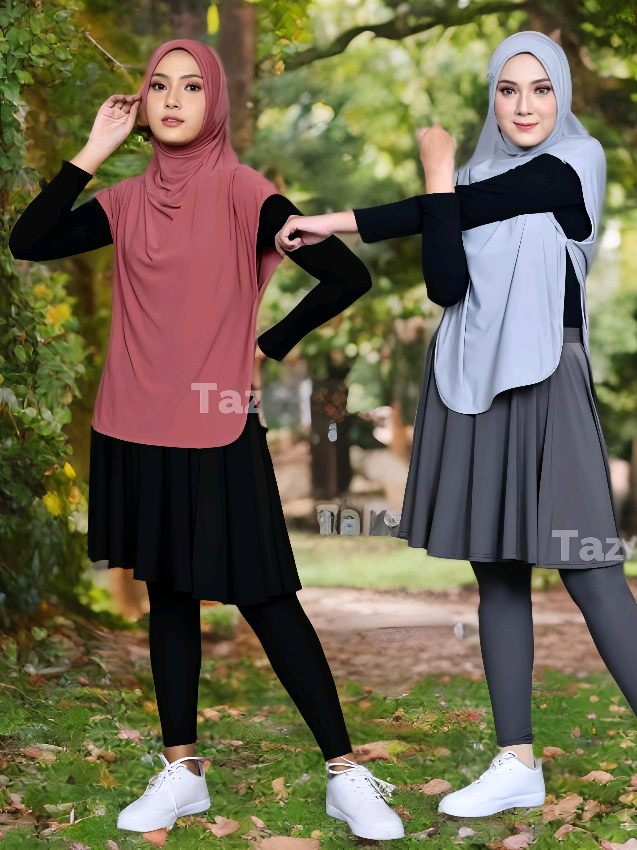 Setelan Sporty Jilbab Rompi dan legging rok olahraga wanita