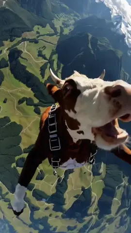 Flying Cow🤣#cow #parachute #animalsoftiktok 