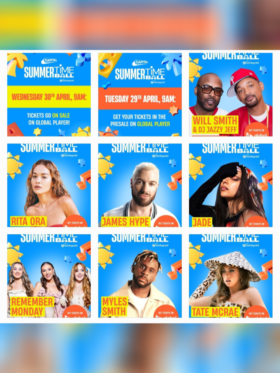 Capital FM CAPITAL SUMMERTIME BALL 2025 Wembley Stadium connected by EE GLOBAL PLAYER PRE-SALE Capital's Summertime Ball with Barclaycard is back for 2025 Summer doesn't start without the #CapitalSTB The UK's BIGGEST summer party. It's TIIIMMME #CapitalSTB !! Here's the second half of Ballers that will be taking to the Wembley Stadium stage Sunday 15th June TATE MCRAE, MYLES SMITH, REMEMBER MONDAY, JADE, JAMES HYPE, RITA ORA, WILL SMITH & DJ JAZZY JEFF #tatemcrae #mylessmith #remembermonday #jade #jameshype #RitaOra #WillSmith #jazzyjeff #bustedvsmcfly  🥳🥳🥳🥳🥳🥳 #BensonBoone |#busted  #mcfly  #dasha  #jessiej  #ksi  #zaralarsson  #reneérapp  #lolayoung  #mariahcarey  Join your favourite stars under the arch at Wembley Stadium on Sunday 15th June 2025 Click here for more information: https://bit.ly/CapitalSTB2025 LISTEN TO #CAPITALBREAKFAST WITH #jordannorth #CHRISSTARK AND #SIÂNWELBY  TUESDAY 29TH APRIL, 9AM: GET YOUR TICKETS IN THE PRESALE ON GLOBAL PLAYER WEDNESDAY 30TH APRIL, 9AM: TICKETS GO ON SALE ON GLOBAL PLAYER! Admin Notice 💥 Careful before buying tickets, How to be careful? Do not make payment to any seller without seeing the ticket proff!!! Before buying tickets please contact the admin with a screenshot of the seller profile and the proof provided by the seller We will help you to verify the tickets are Legit We want to stop scams💥 #CapitalSTB2025  #CapitalFM  #summertimeball  #wembleystadium  #wembley  #wembleyevents  #Barclaycard  #capitalsummertimeball  #GlobalPlayer #Global  #capitalofficial  #livestreaming 