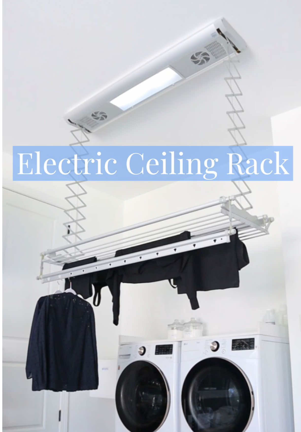 An electric ceiling drying rack 🙌 You can find this under ✨Home Finds✨ on my website. #amazon #amazonfinds #laundry #homeimprovement 