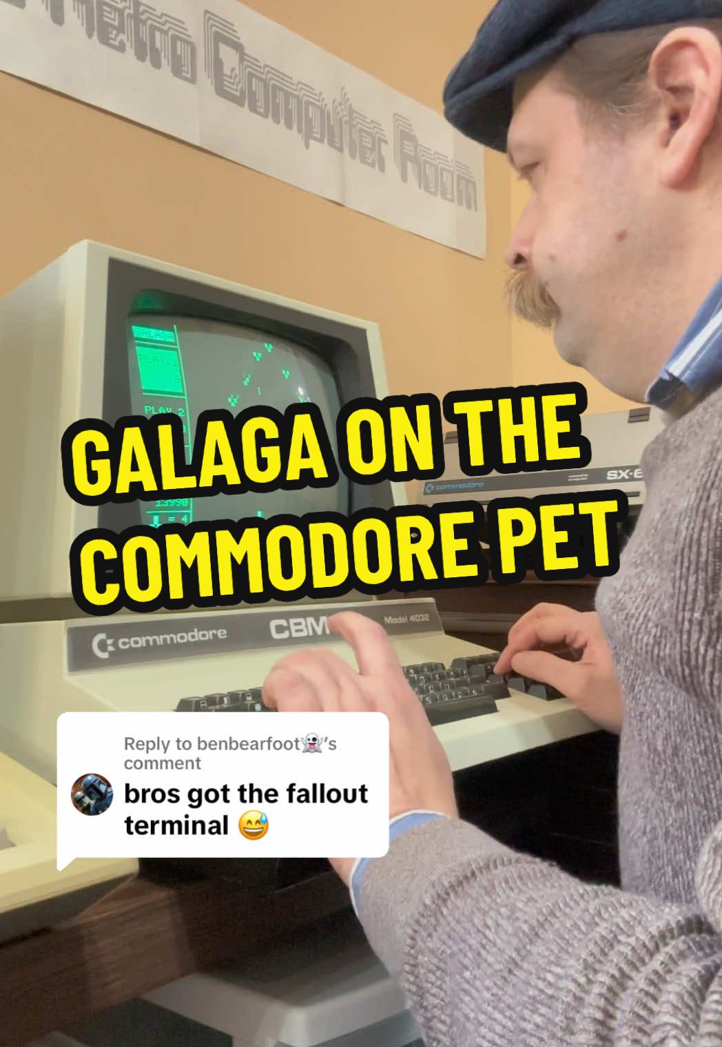 Replying to @benbearfoot👻 Loading Galaga from cassette on my “Fallout Terminal” aka Commodore PET 4032 from 1980  #retrocomputer #retrogaming #tape #fallout #70s #80s 