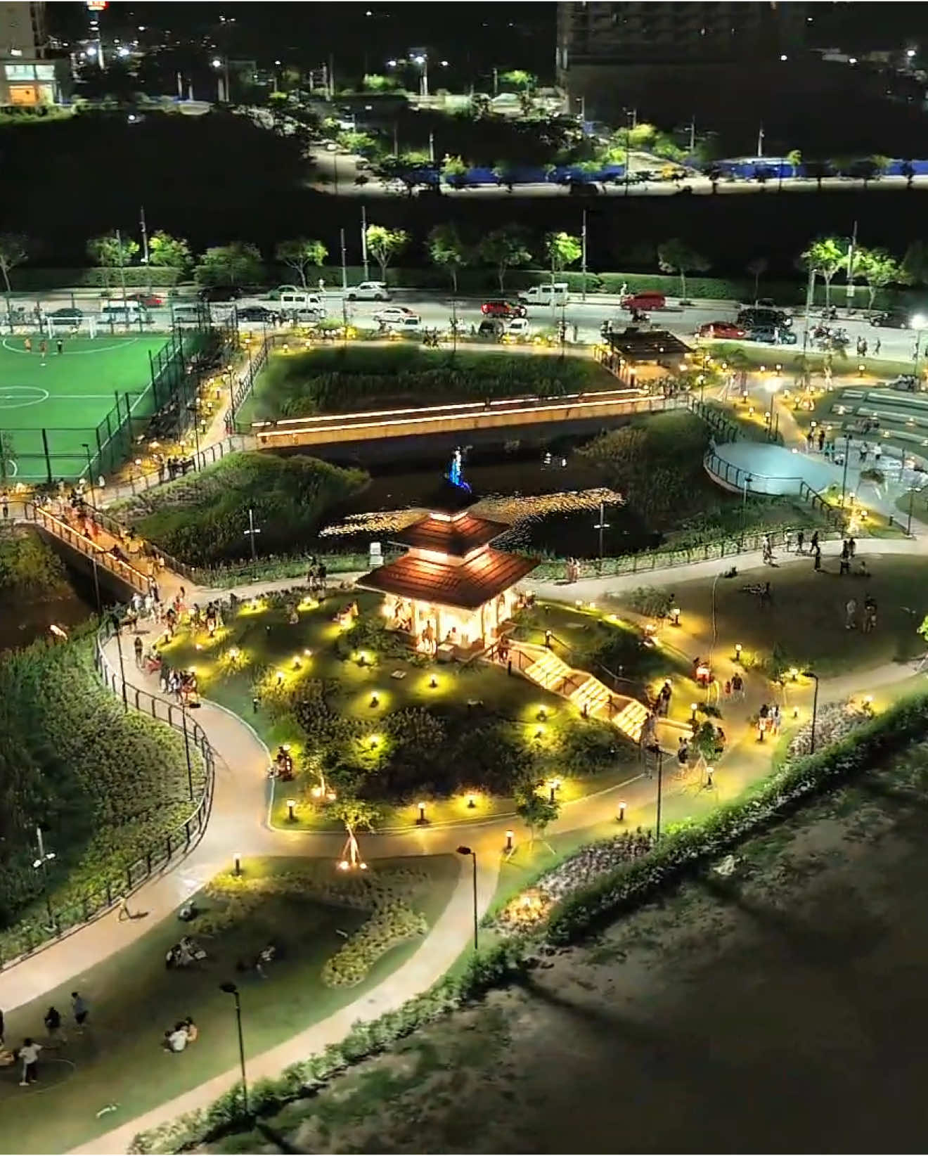 City nights glow brighter at Rainwater Park Capital Town, San Fernando, Pampanga #fyp #capitaltownpampanga  #sanfernando #drone #djinini4pro 