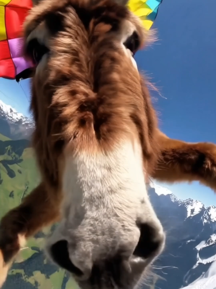 Flying Donkey🤣#donkey #parachute #animalsoftiktok 