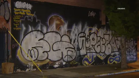 Taggers disrespected the #kobebryant #gigibryant mural in #downtownla on 14th & Main Street #downtownlosangeles #lalakers #lakers #memorial 