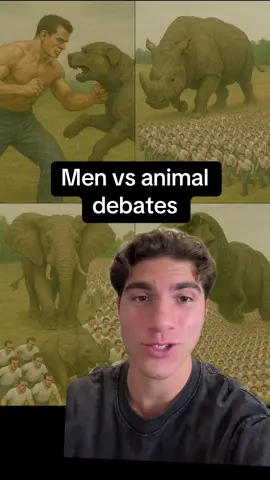 The actual answers to every man versus animal debate. #greenscreen #fyp #foryou #animal #100menvsgorilla #gorilla #dog #manvsdog #elephant #rhino #versus #vs 