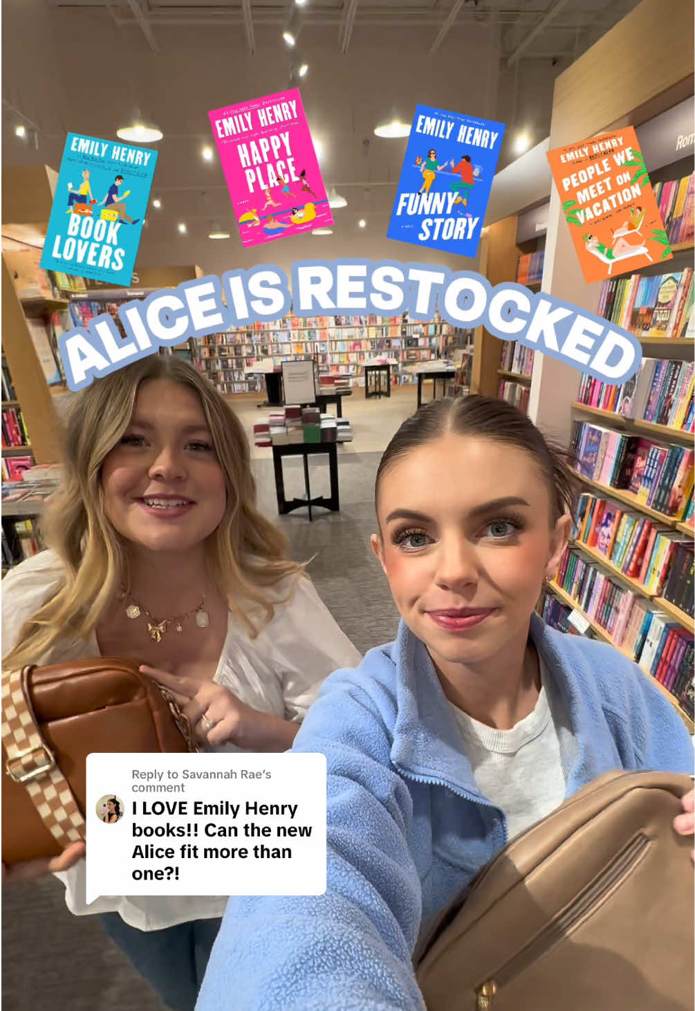 Replying to @Savannah Rae Emily Henry fans we have you covered!! 👏🏻👏🏻👏🏻👏🏻  #viralrestock #tiktokshop #tiktokshoprestock #tiktokshopbag #alicebag #tiktokshoppurse #BookTok #bookbag #emilyhenry #emilyhenrybooks 