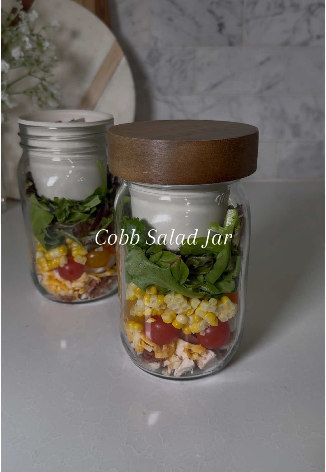 Chick-fil-A Cobb Salad Jar 🤩🥗🤤 Chicken Bacon bits Boiled egg Cheese Tomato Corn Lettuce Top with crispy red peppers Chick-fil-A Avocado Lime Ranch #asmr #saladjar #mealprep #cobb #salad #chickfila #mealprepideas #lunchideas 