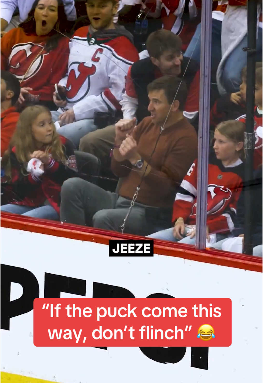 Eli gave it his best shot 😂 (via @NHL) #elimanning #hockey 