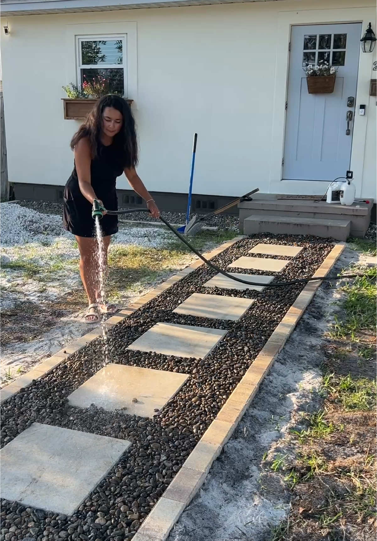 you were right about our path so I glued down the rocks with Dominator XL Mulch Anchor @BDCBrands  #renovationseries #renovationproject #homeimprovement #diyhomeprojects #homemakeover #construction #homehacks #yardwork #backyard #gravel  