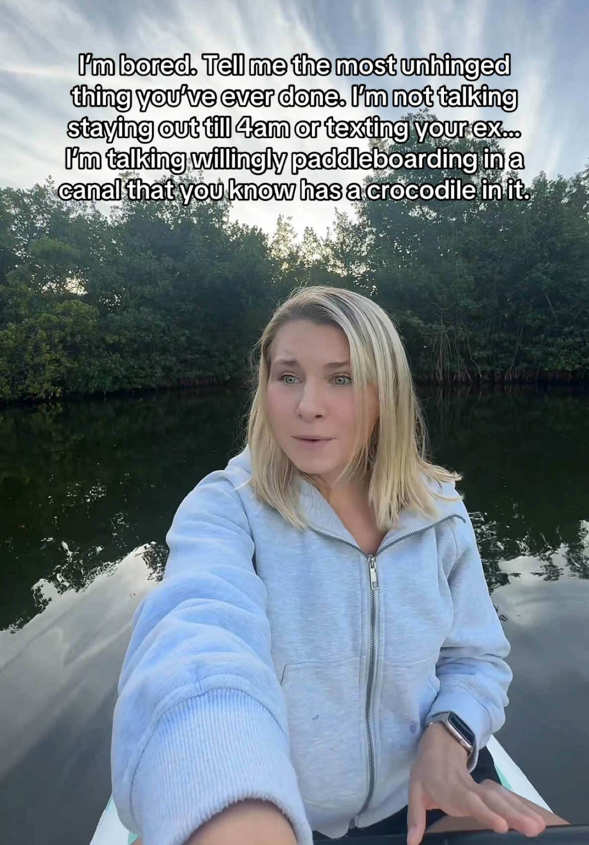 …and I did it to paddleboard with the big potatoes ☺️🥔 (iykyk) Videos of the actual croc are on my page!  #crocodile #manatee #paddleboard #paddleboarding #florida #floridakeys 