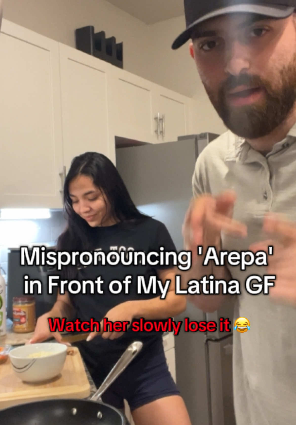 Mispronouncing 'Arepa' to See My Latina GF's Reaction 🤣 #couplecomedy #latina #lebanese #couplegoals #español #cooking #prank 