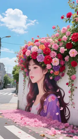 中式美学的鲜花墙绘，请问这又是谁的杰作呀#鲜花#墙绘#壁画师